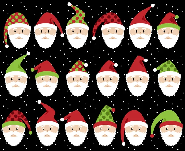Conjunto vectorial de caras o cabezas lindas de Papá Noel — Vector de stock