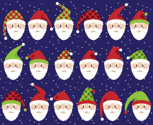 Ensemble vectoriel de visages ou de têtes de Père Noël mignons — Image vectorielle