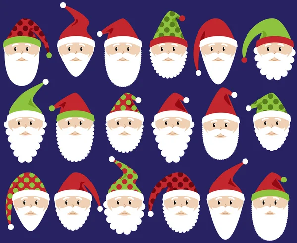 Conjunto vectorial de caras o cabezas lindas de Papá Noel — Vector de stock