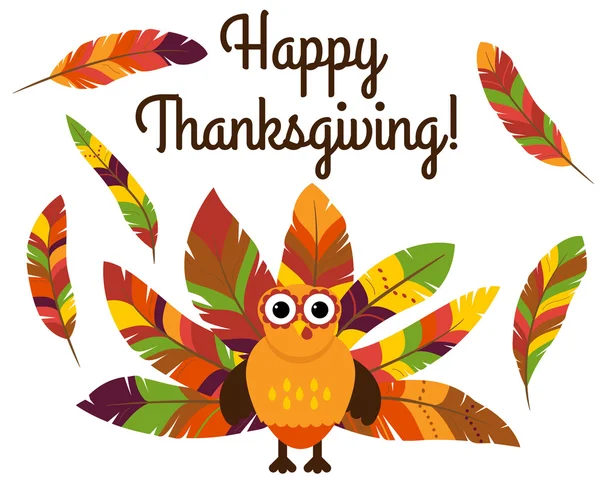 Söt vektor Turkiet med färgglada fjädrar för Thanksgiving och hösten — Stock vektor