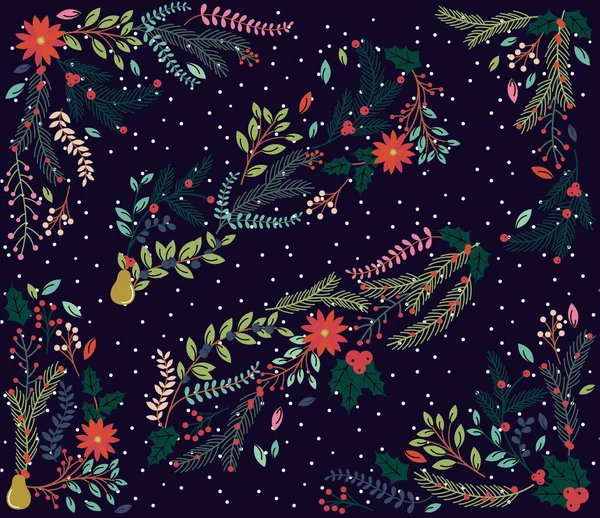 Ensemble vectoriel de décorations florales pour Noël ou les vacances d'hiver — Image vectorielle
