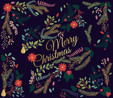 Vector Set of Floral Decorations for Christmas or the Winter Holidays clipart