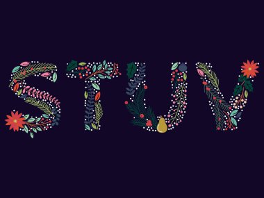 Güzel Noel ve kış tatil çiçekli alfabe vektör kümesi