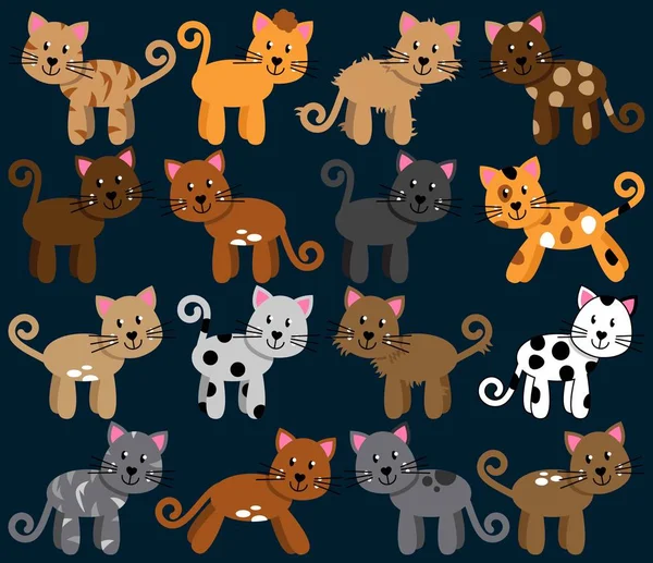 Vector Collection of Cute and Playful Cats or Kittens — Stock Vector