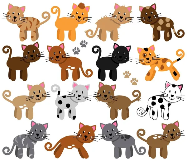 Coleção de vetores de gatos bonitos e brincalhões ou gatinhos — Vetor de Stock