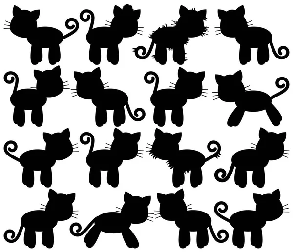 Vector Collection of Cute Cat or Kitten Silhouettes — Stock Vector