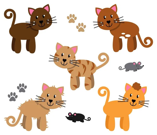 Colección vectorial de gatos o gatitos lindos y juguetones — Archivo Imágenes Vectoriales