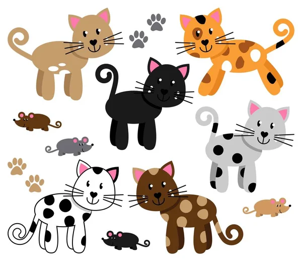 Colección vectorial de gatos o gatitos lindos y juguetones — Archivo Imágenes Vectoriales