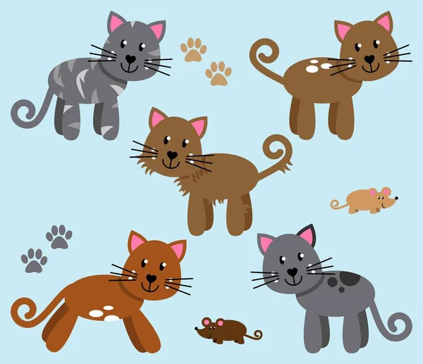 キュートで遊び心のある猫や子猫のベクトル コレクション — ストックベクタ