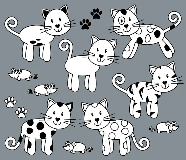 Colección vectorial de gatos o gatitos lindos y juguetones — Vector de stock