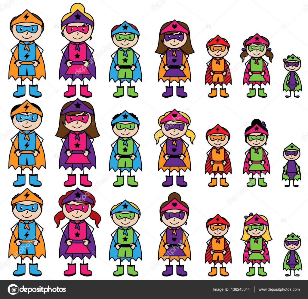 Cute Collection of Diverse Stick Figure Superheroes or Superhero Families -...