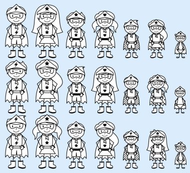 Şirin topluluğu çeşitli sopa rakam süper kahramanlar veya süper kahraman aileler - vektör biçimi