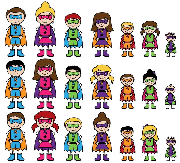 Coleção bonito de Diverse Stick figura super-heróis ou famílias de super-heróis - Formato vetorial — Vetor de Stock