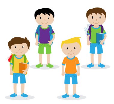 Şirin ve etnik açıdan farklı erkek öğrenciler ve çocuk koleksiyonu