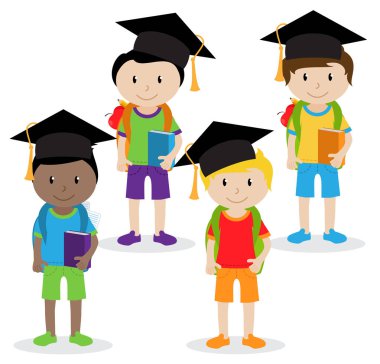 Şirin ve etnik açıdan farklı erkek öğrenciler ve çocuk koleksiyonu