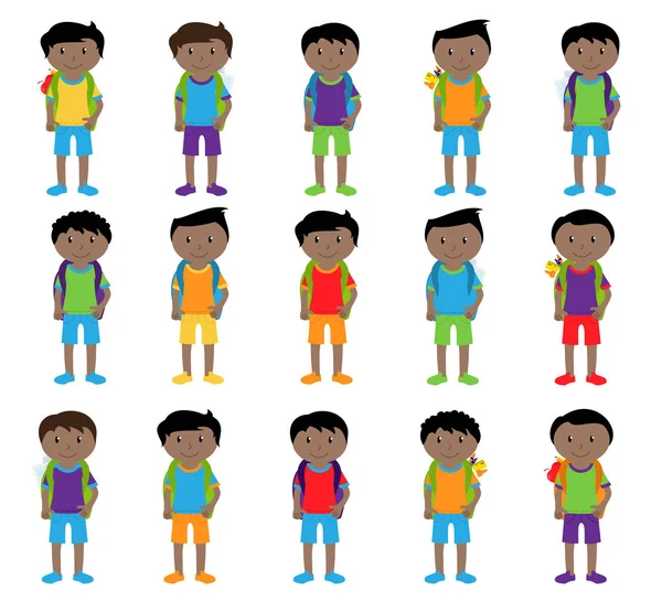 Collection of Cute and Ethnically Diverse Male Students and Children — Stock Vector