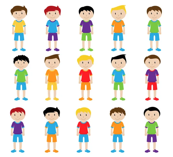 Collection of Cute and Ethnically Diverse Male Students and Children — Stock Vector