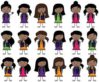 Collection of African American Students in Vector Format vector