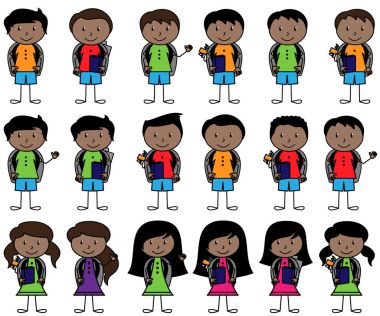 Collection of African American Students in Vector Format vector