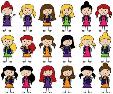 Collection of Cute Stick Figure Students in Vector Format vector