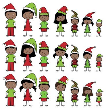 Vector Collection of African American Christmas or Holiday Style Stick Figures vector