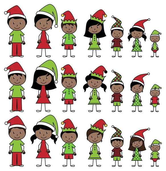 Collezione vettoriale di afro-americani Natale o stile vacanza Stick Figure — Vettoriale Stock