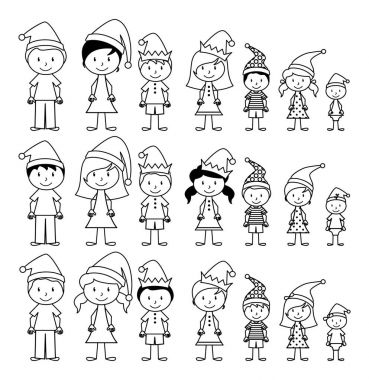 Vector Collection of Line Art Christmas or Holiday Themed Stick Figures or Stick Figure Family vector