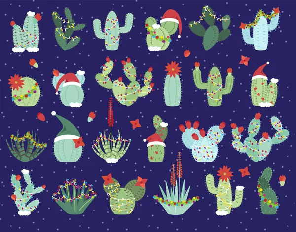 Boże Narodzenie i wakacje Cactus tematyczne i soczyste kolekcji — Wektor stockowy