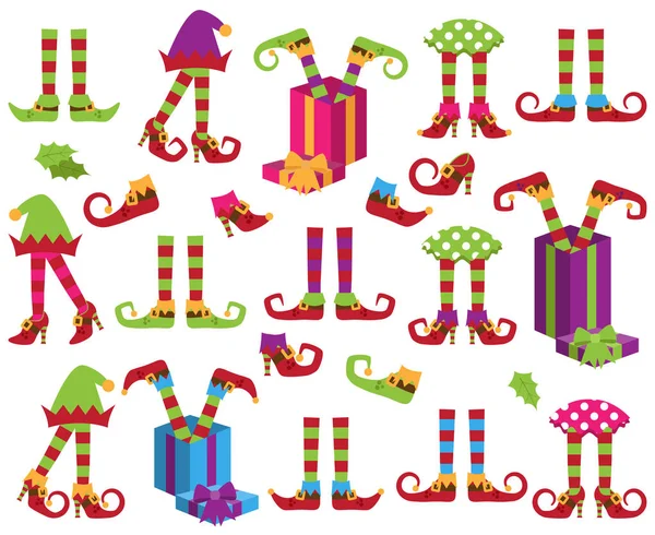 Kolekcja wektor ładny Christmas Holiday Elf stóp i nóg — Wektor stockowy