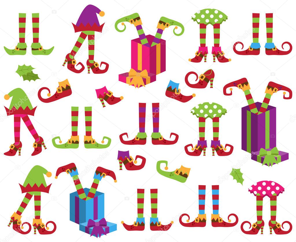 Vector Collection of Cute Christmas Holiday Elf Feet and Legs