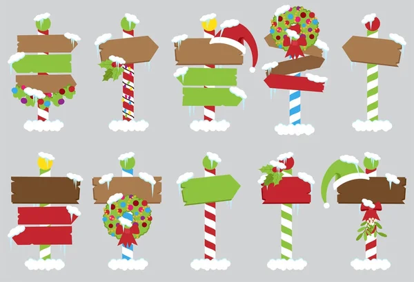 Cute Vector Collection of North Pole Signs or Christmas and Winter Themed Signs — Stock Vector