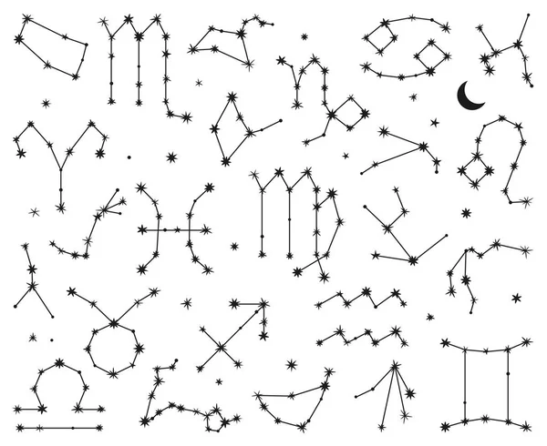 Vector Collection Zodiac Sign Constellations Dalam Bahasa Inggris - Stok Vektor