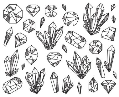 Vektör toplama güzel kristaller ve değerli taşlar