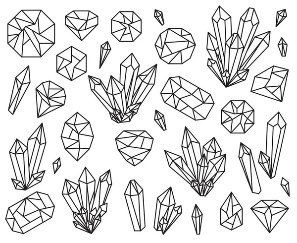 Vektör Toplama Güzel Kristaller Değerli Taşlar — Stok Vektör