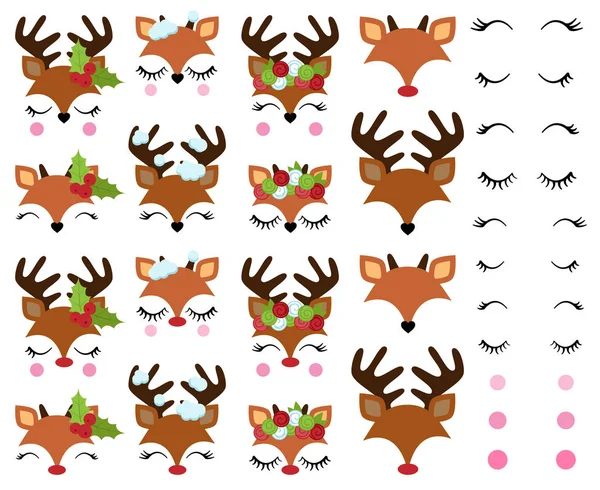 Vector Set Cute Reindeer Faces Royalty Free Stock Illustrations