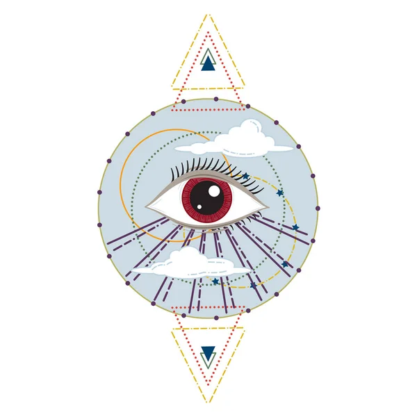 Vector Illustration All Seeing Occult Masonic Eye — 스톡 벡터