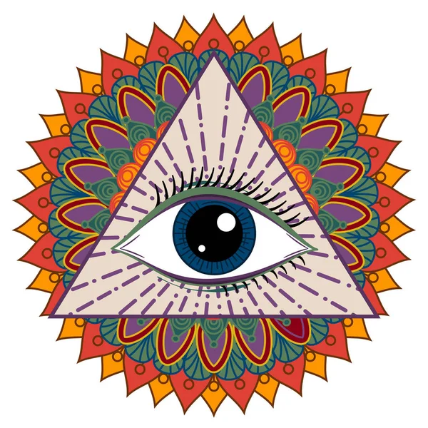 Vector Illustration All Seeing Occult Masonic Eye - Stok Vektor