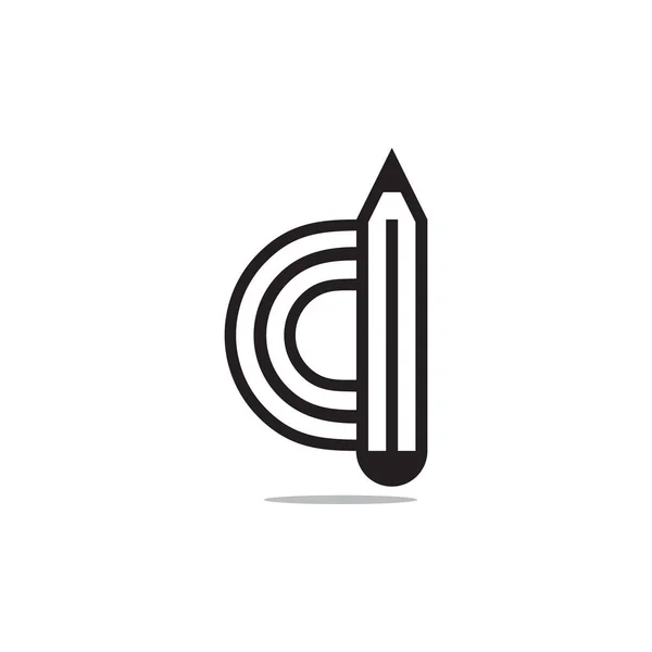Letter d potlood lineair ontwerp symbool vector — Stockvector