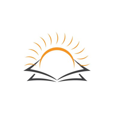 kitap parlayan güneş sembolü logo vektörü
