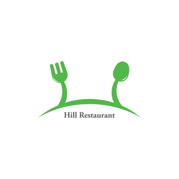 Löffel Gabel Restaurant grün Hügel Design Logo Vektor — Stockvektor