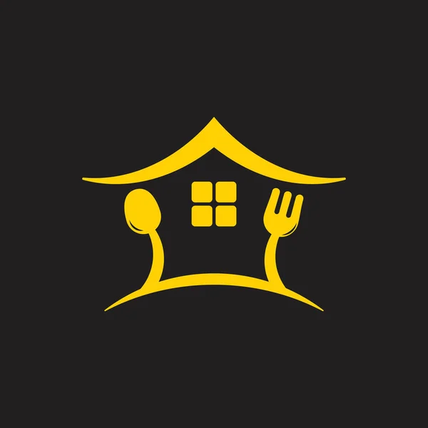 Casa colher garfo restaurante símbolo logotipo vetor — Vetor de Stock