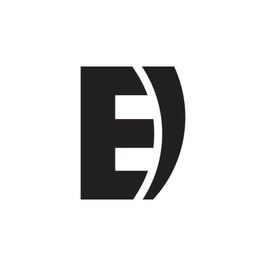 E harfi geometrik ok logo vektörünü eğiyor