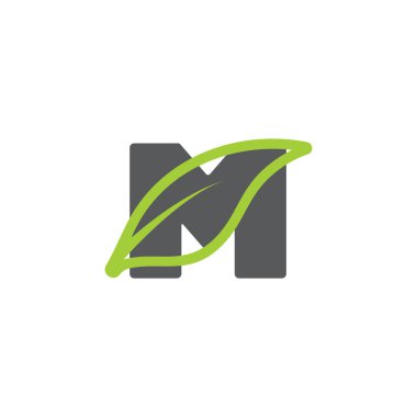 m harfi yaprak geometrik logo vektörünü eğriliyor