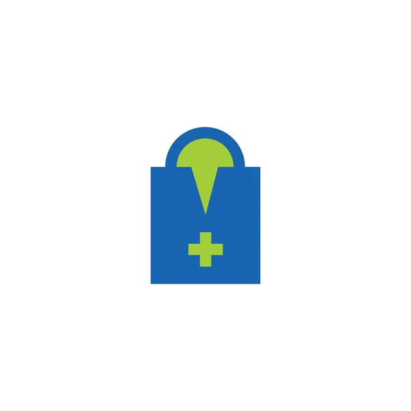 Letter m arrow  plus medical shopping bag symbol vector — 图库矢量图片