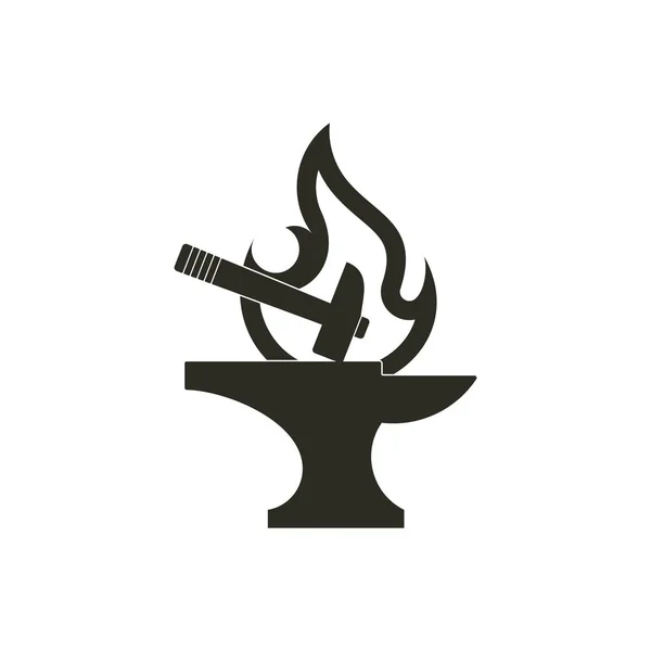 Flat flame line blacksmith symbol logo vector — Stock Vector
