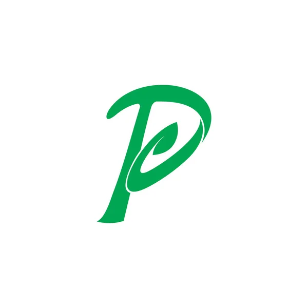 Lettre p boucle feuille 3d plat simple logo vecteur — Image vectorielle
