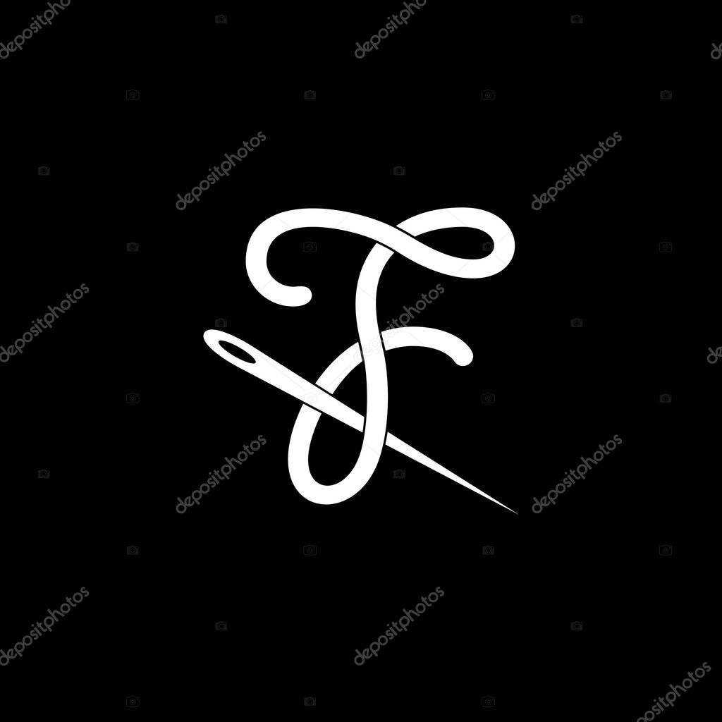 Letter f t simple thread needle curves design logo vector