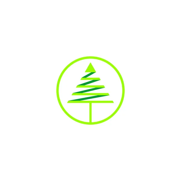 Árvore de pinho verde triângulo fita círculo símbolo logotipo vetor — Vetor de Stock