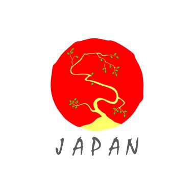Simge vektörü basit güneş Japon bonsai ağacı el çizimi tasarımı
