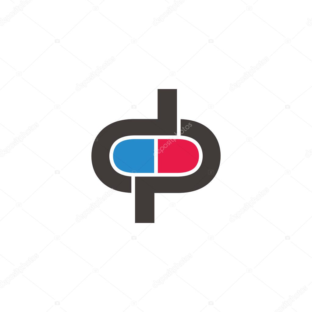 letter dp capsule medicine design symbol vector